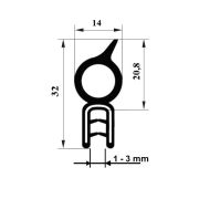 Gumový profil EPDM GA3321 - 14 x 32 x 20.8 mm (plech 1-3mm)