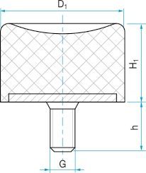 Gumový doraz so skrutkou RUBENA valcový - 50 x 28 typ DS-4 - M10 x 33