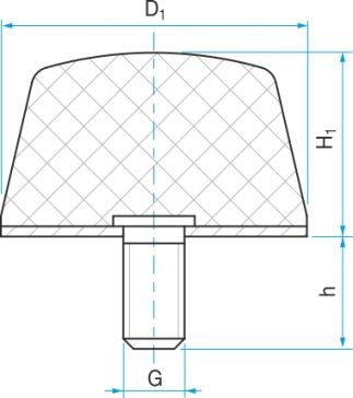 Gumový doraz so skrutkou RUBENA kužeľový plochý - 38 x 35 typ KD-4 - M10x28
