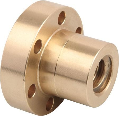 Trapézová jednochodá matice přírubová pravá Tr. 16 x 4 - bronz
