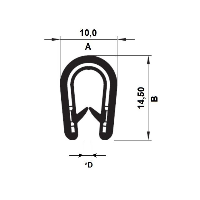 Lemovka čierna U profil PVC - 14,5 x 10 mm (pre hr. 1-4 mm)