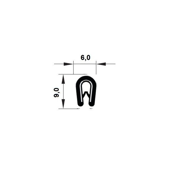 Lemovka čierna U profil PVC - 9 x 6 mm (pre hr. 1-2 mm)