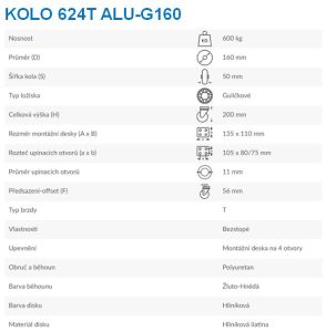 Kolo 624F ALU-G160 - Technická specifikace