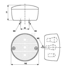 Zadní světlo levé 12/24 V, kulaté, červené/oranžové, pevná montáž, O 142 mm, Waś