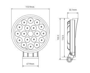 Pracovní LED světlo 36 W, 2850 lm, kulaté, 10/30 V, O 113,9 mm, širokoúhlé 18 LED