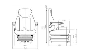 Mechanicky odpruž. sedadlo s látkovým potahem šíře 510 mm s loketními opěrkami (125 kg) 